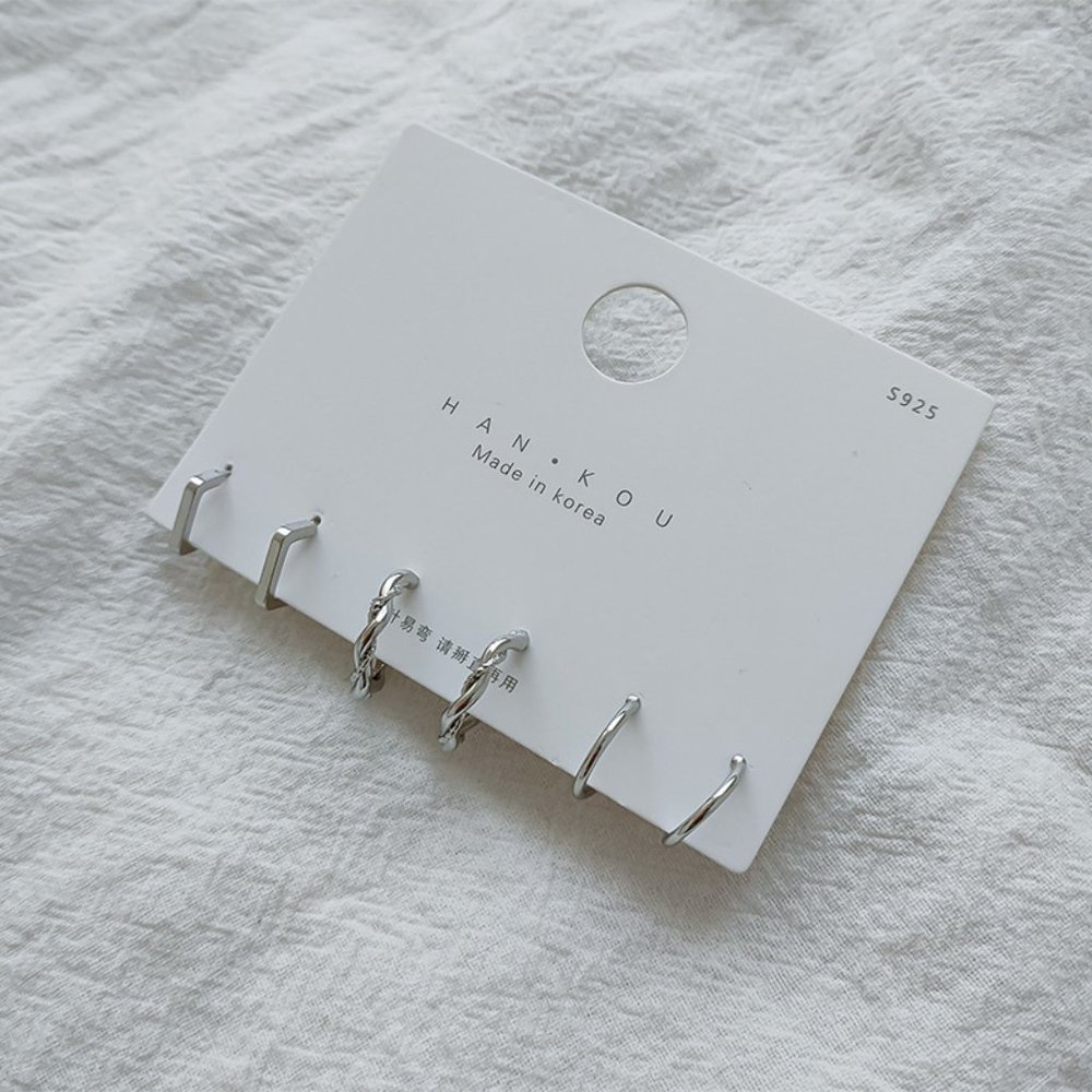 Hoop Earring Set 925 Silver Posts - Picture 4 of 4